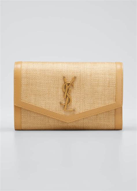 Saint Laurent Uptown Micro Raffia/Leather Wallet on 